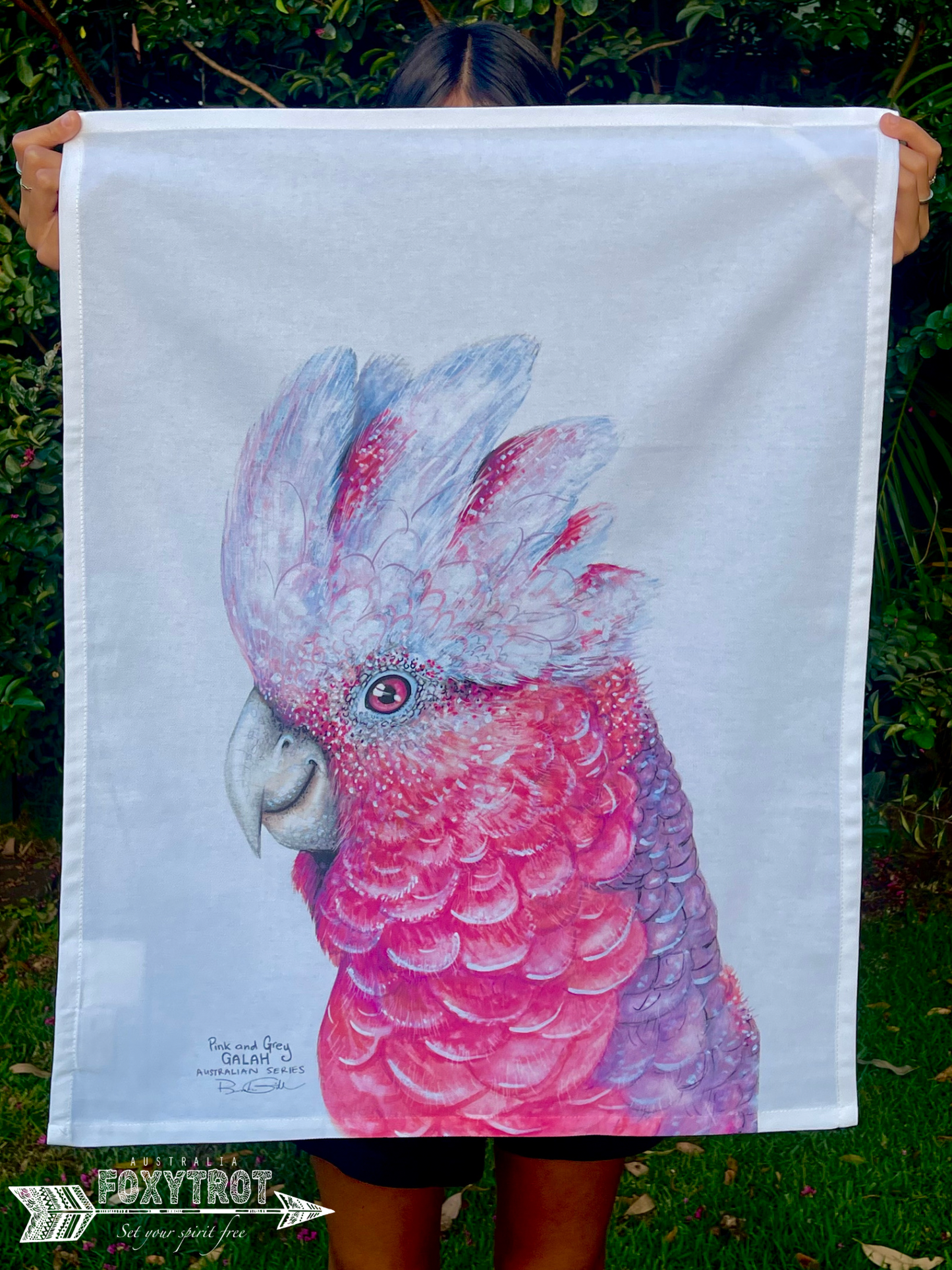 Pink and Grey Galah Tea Towel