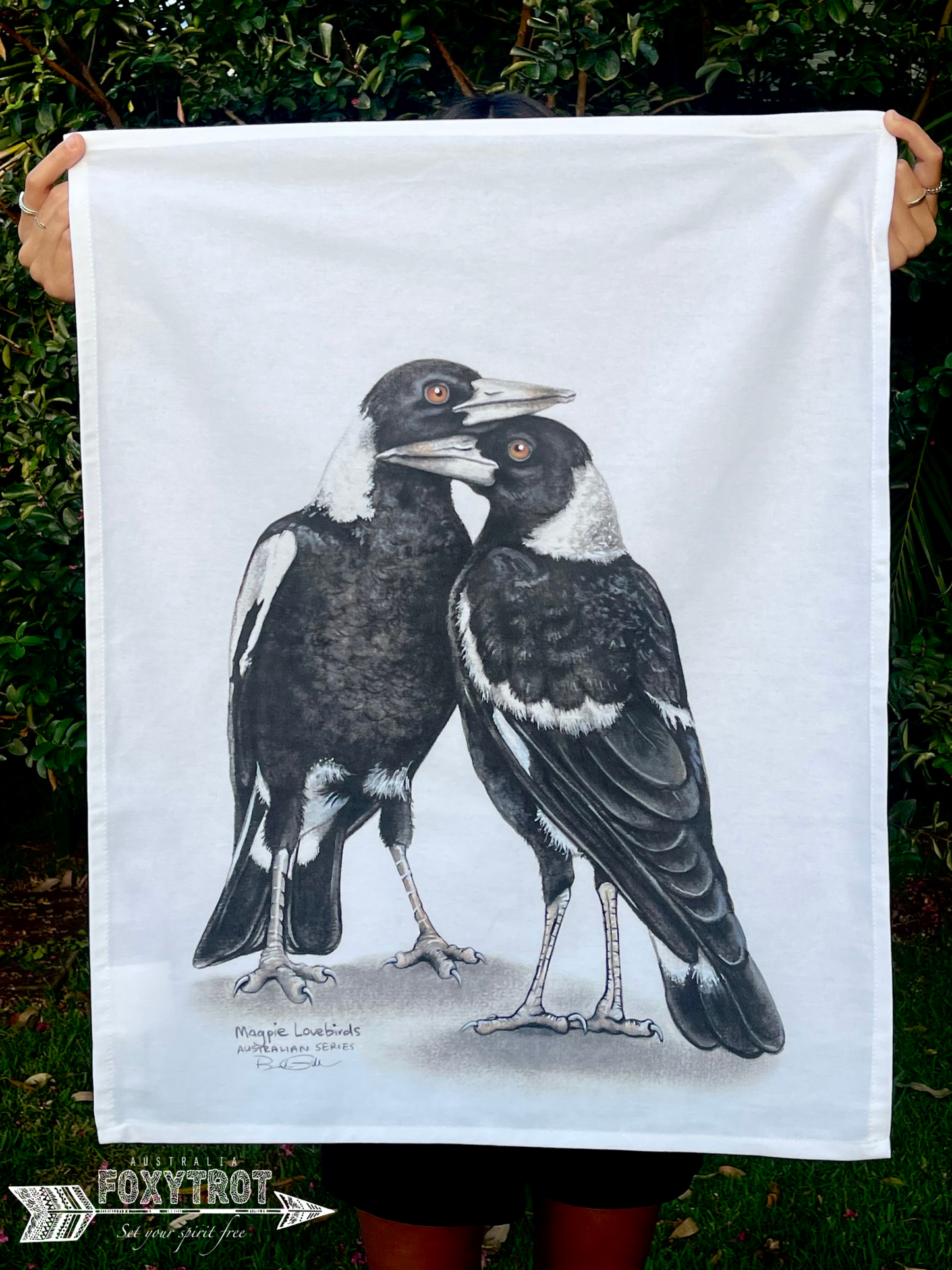 Magpie Love Birds Tea Towel