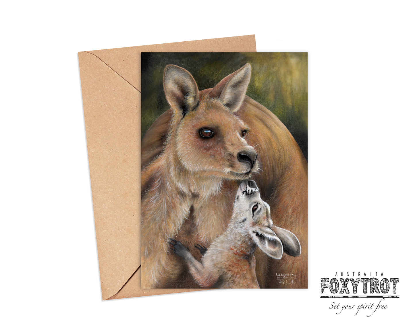 Red Kangaroo and Joey Card