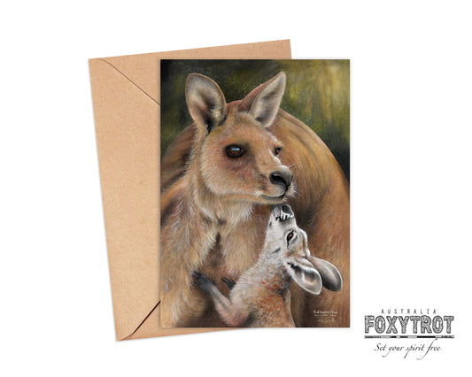 Red Kangaroo and Joey Card