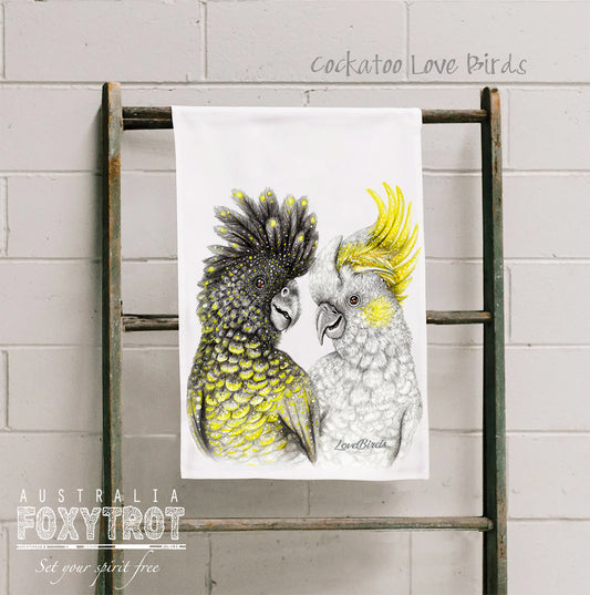 Cockatoo Love Birds Tea Towel
