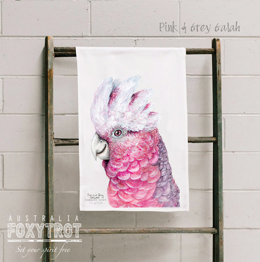 Pink and Grey Galah Tea Towel