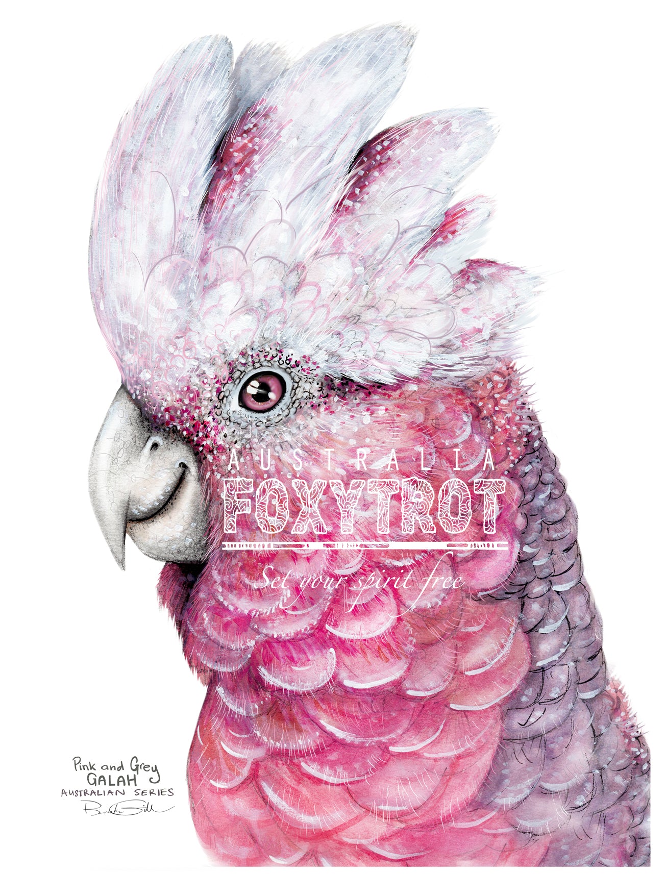 Pink and Grey Galah Tea Towel