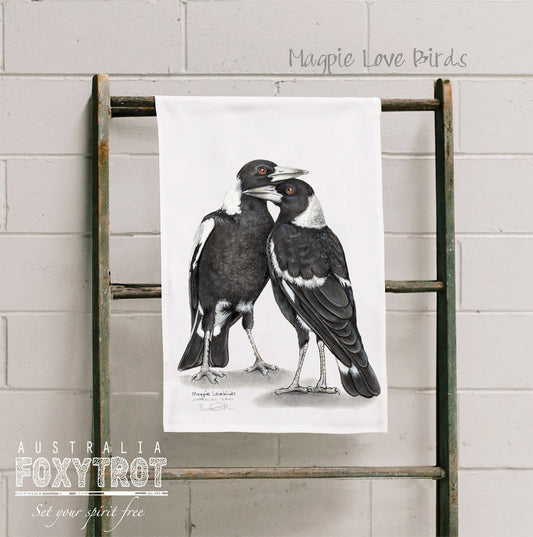 Magpie Love Birds Tea Towel