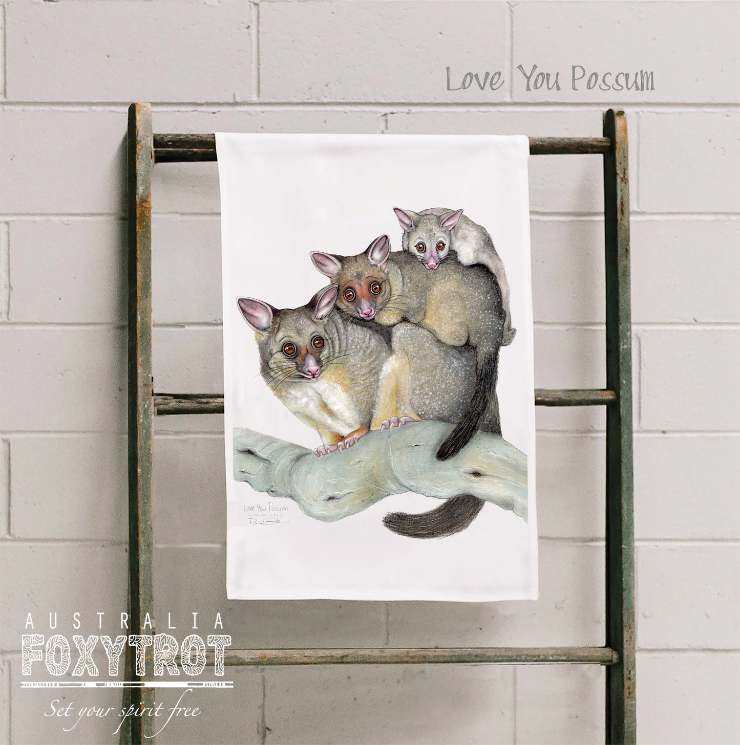 Love You Possum Tea Towel