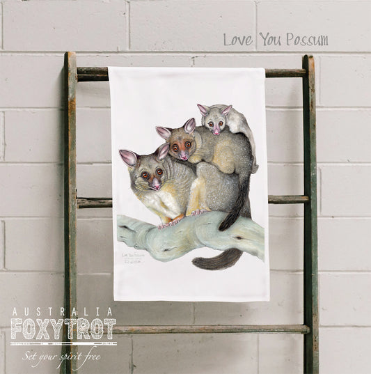 Love You Possum Tea Towel