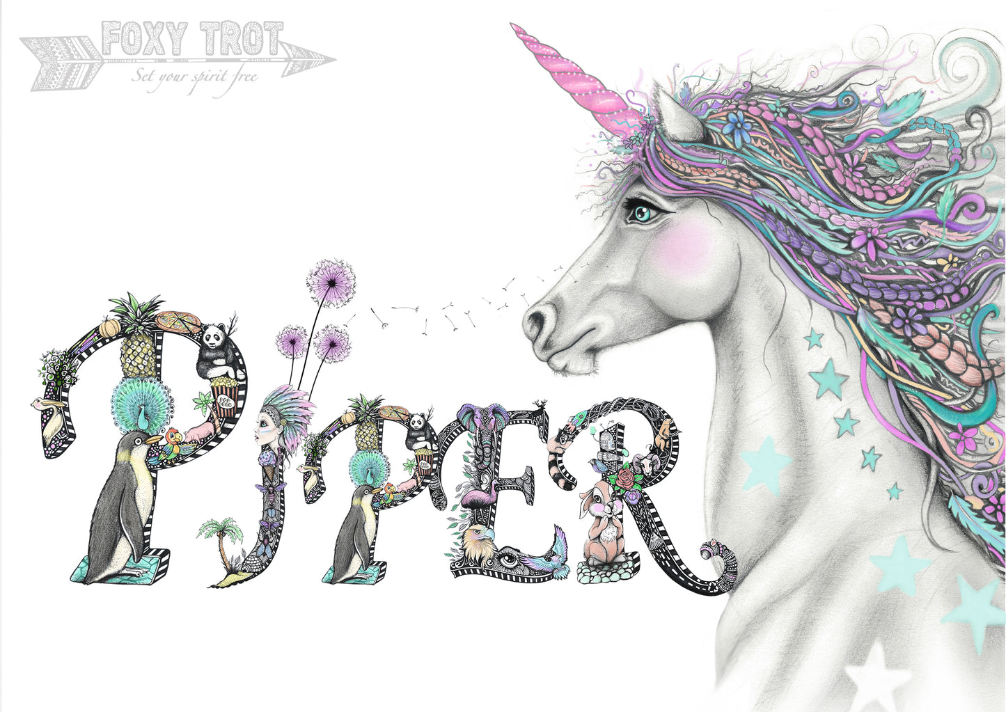 Custom Name Sample - FREE SPIRIT UNICORN