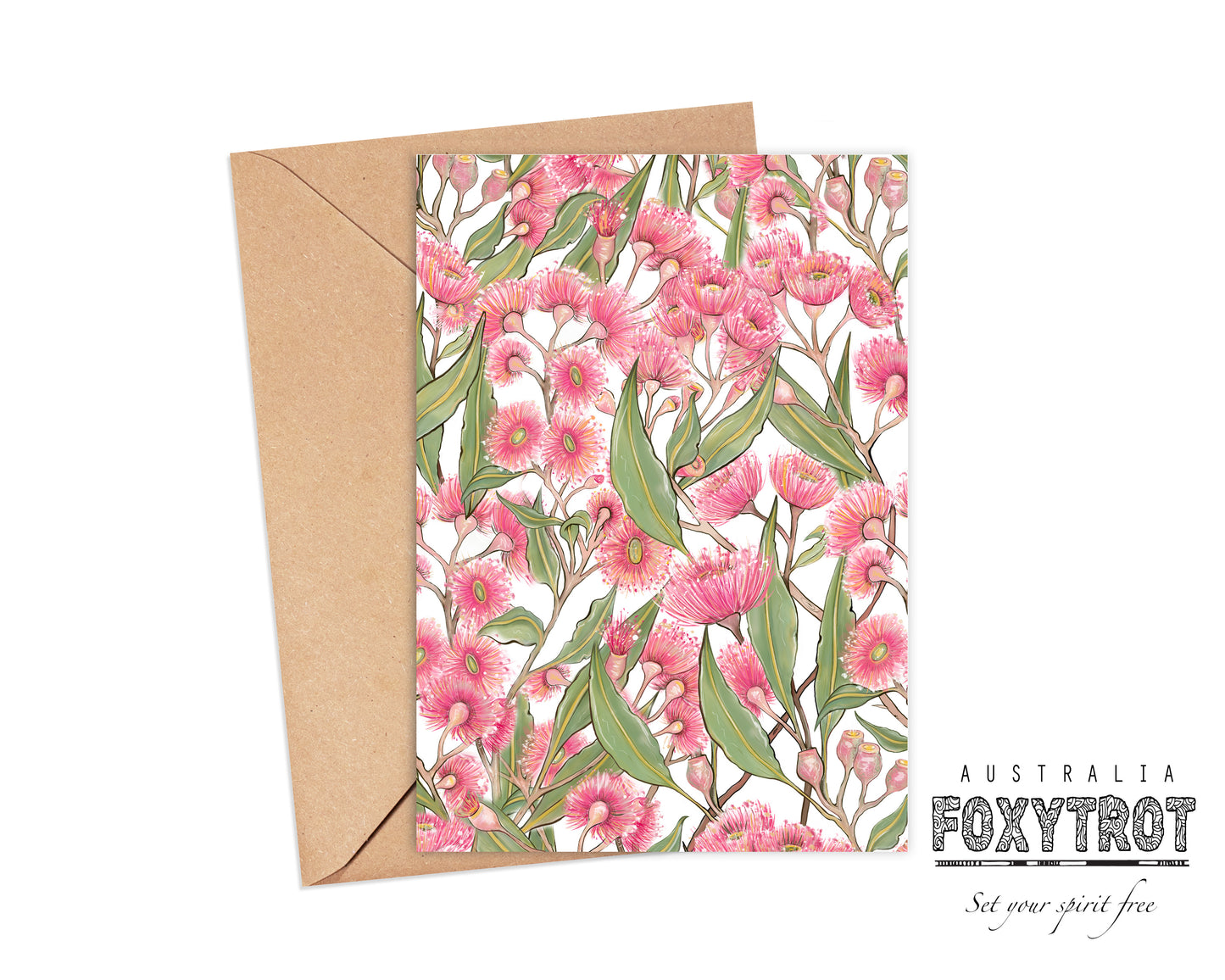 Pink Flowering Gum Pattern - WHITE BACKGROUND Card