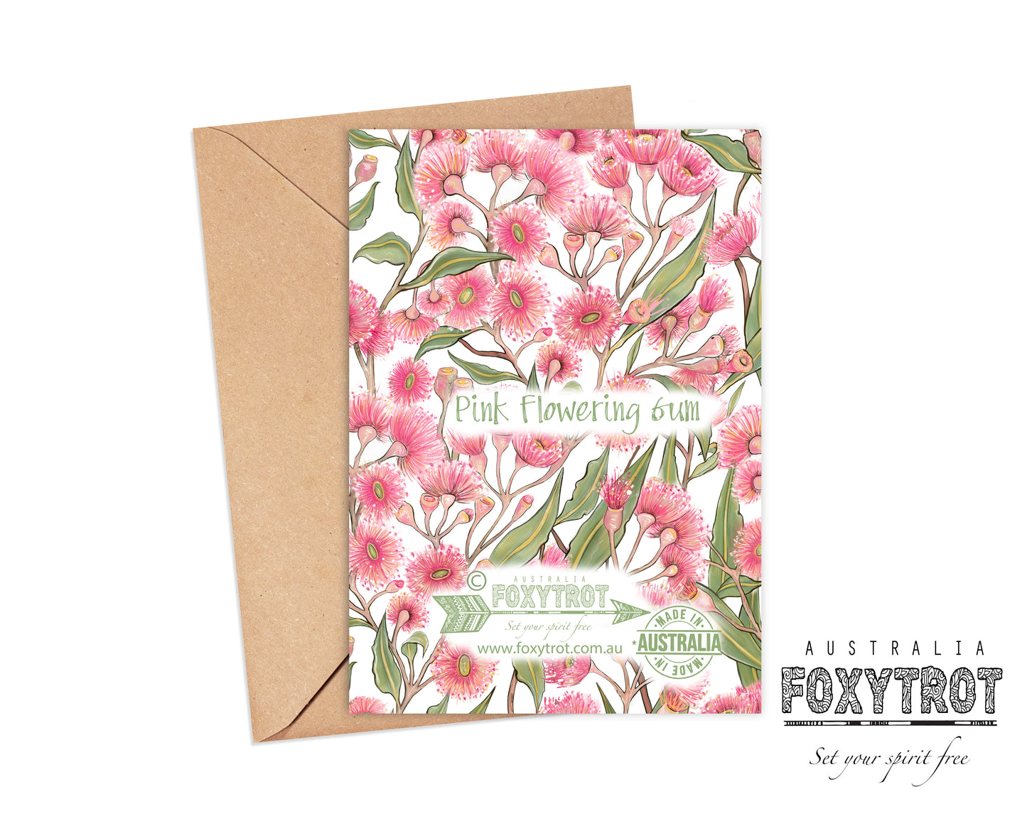 Pink Flowering Gum Pattern - WHITE BACKGROUND Card