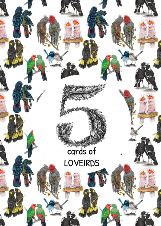 5 pack of Lovebird Cards