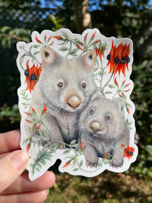 Wombats and Sturt Desert Pea Vinyl Sticker