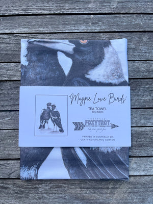 Magpie Love Birds Tea Towel