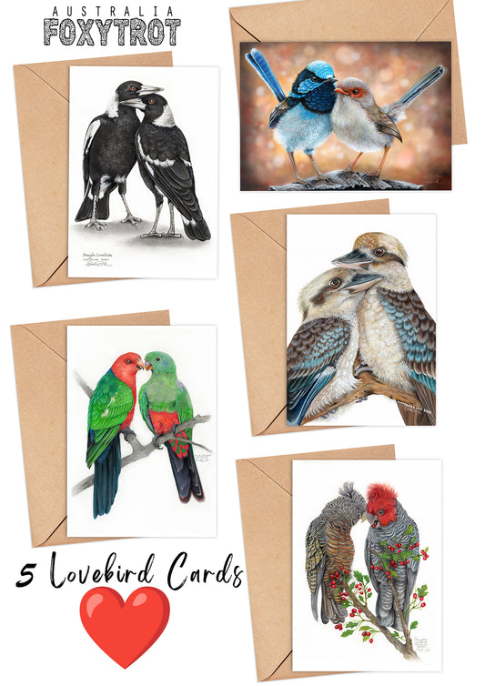 5 pack of Lovebird Cards