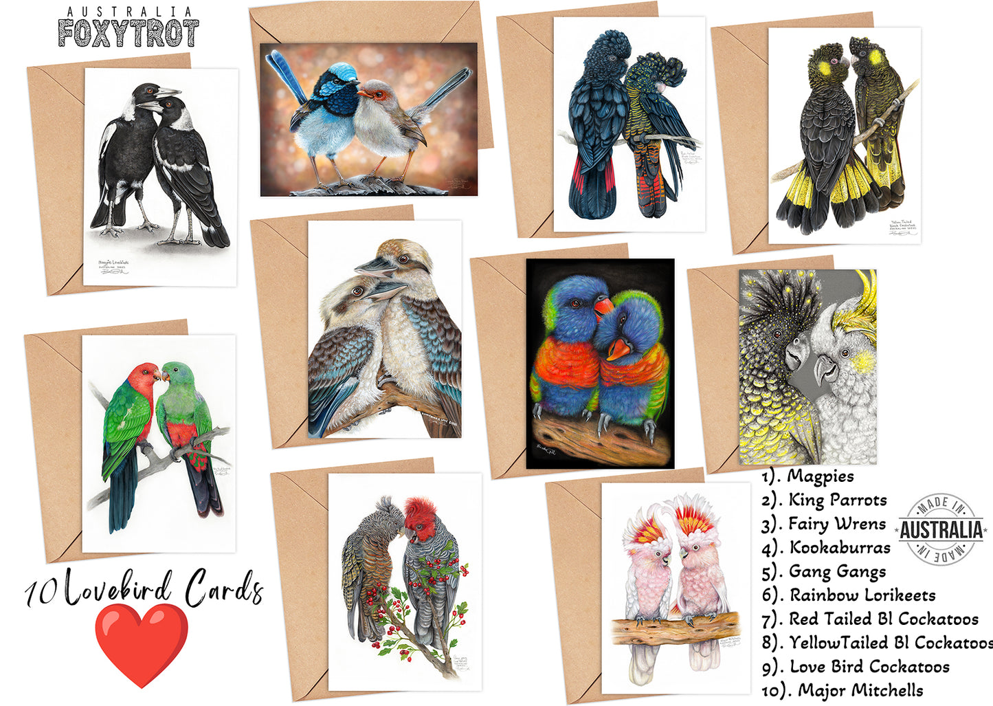 10 pack of Lovebird Cards