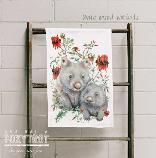 Bare Nosed Wombats Tea Towel