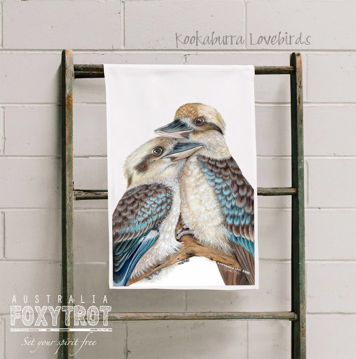 Kookaburra Lovebirds Tea Towel