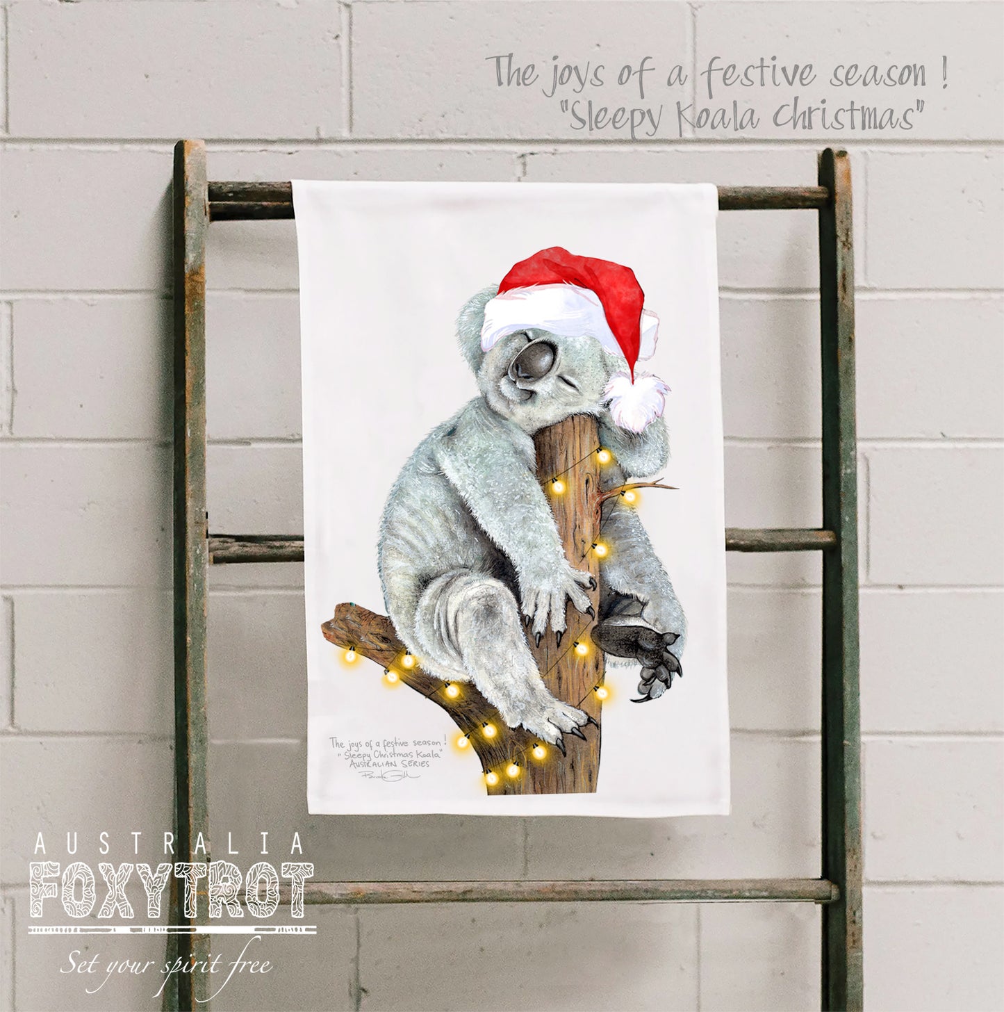 Christmas Koala - The joy of a festive season Tea Towel