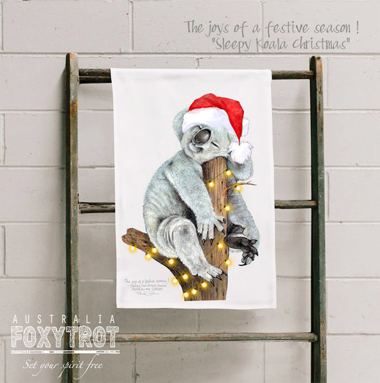 Christmas Koala - The joy of a festive season Tea Towel