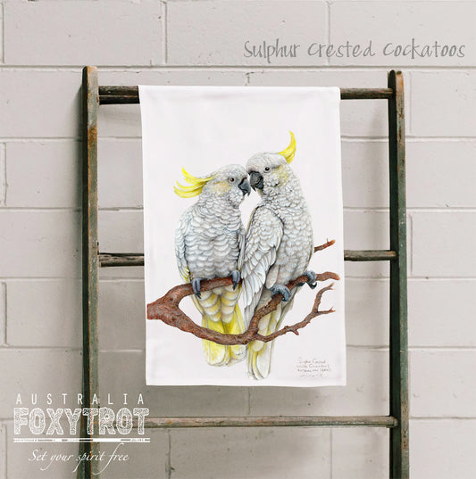 Sulphur Crested Cockatoos Tea Towel