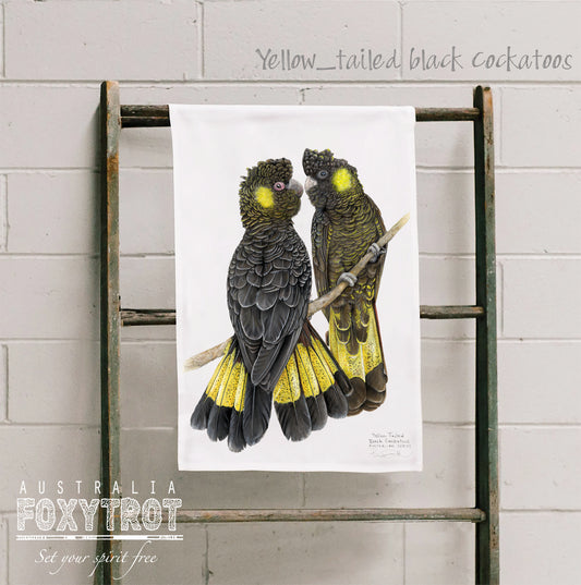 Yellow Tailed Black Cockatoos Tea Towel